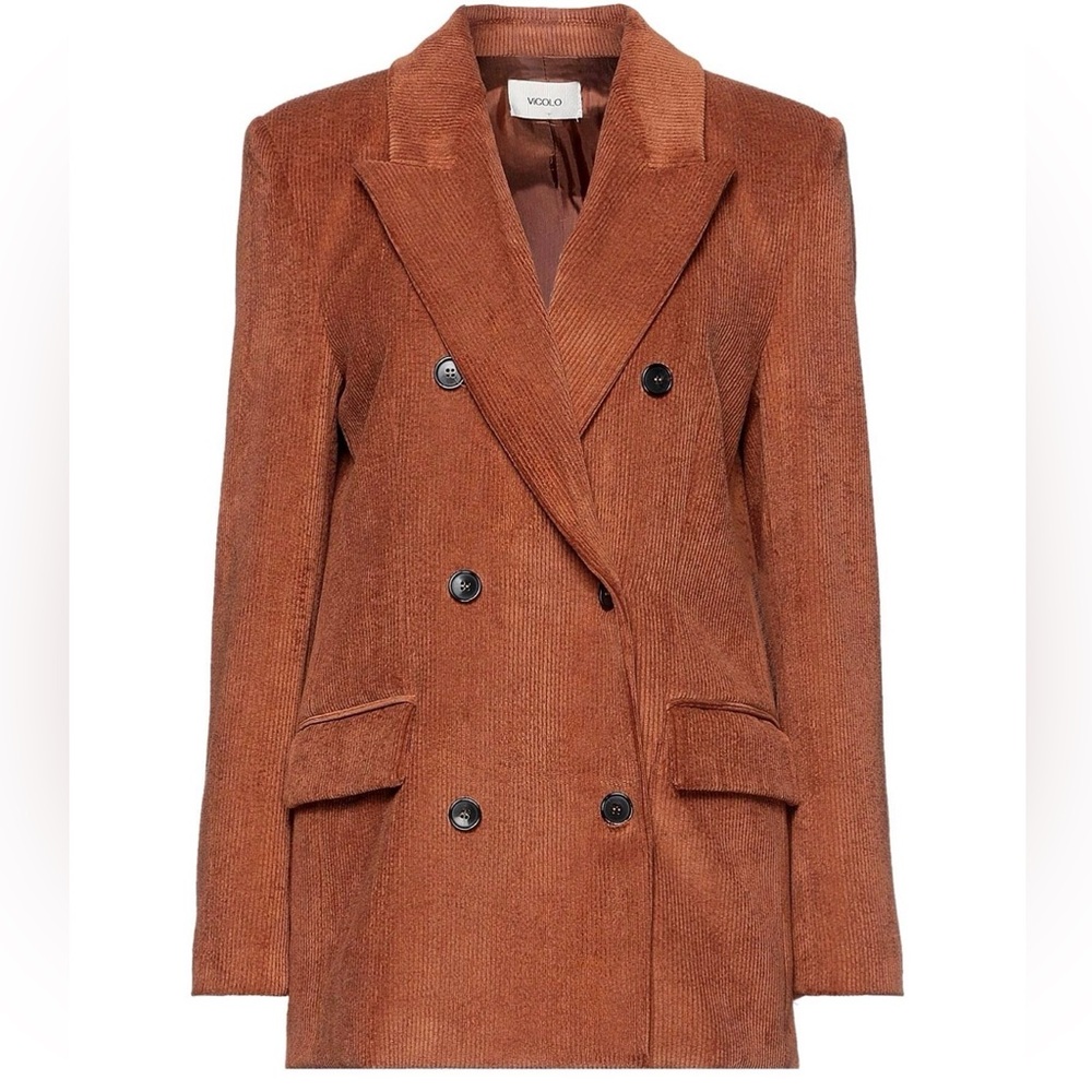 Vicolo Double-Breasted Rust Corduroy Blazer